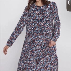 ZARA | Floral Long Sleeve Button Accent Midi Swing Dress Women’s Size Large